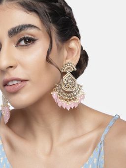 I Jewels - Gold Plated Traditional Handcrafted Pearl Kundan Beaded Earrings