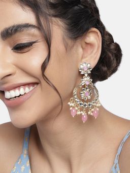 I Jewels - Gold Plated Traditional Handcrafted Pearl Kundan Beaded Earrings