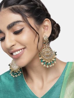 I Jewels - Gold Plated Traditional Handcrafted Pearl Kundan Beaded Earrings