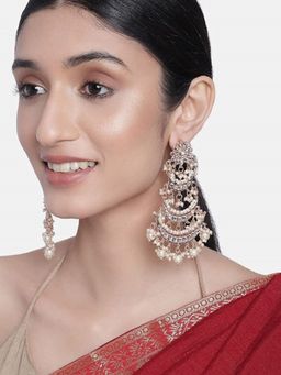I Jewels - Rose 3 Layered Beaded Chandbali Earrings