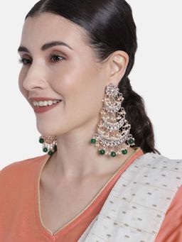 I Jewels - Rose 3 Layered Beaded Chandbali Earrings