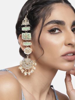 I Jewels - Zinc Alloy Matte Finish Kundan and Pearl Work Chandbali Earrings