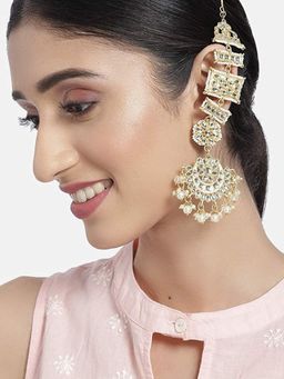 I Jewels - Zinc Alloy Matte Finish Kundan and Pearl Work Chandbali Earrings