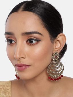 I Jewels - Stunning Antique Finish Encased with Kundan and Faux Pearl Chandbali Earrings