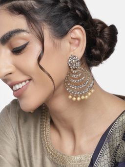 I Jewels - With Stunning Antique Finish Encased with Kundan & Faux Pearl Chandbali Earrings