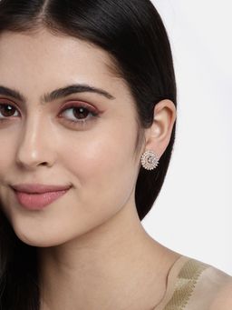 I Jewels - Stylish Latest Fashion Rose Cubic Zirconia American Diamond Round Stud Earrings