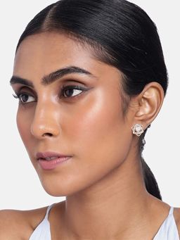 I Jewels - Stylish Latest Fashion Rose Cubic Zirconia American Diamond Floral Stud Earrings