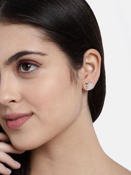 I Jewels - Stylish Latest Fashion Rose Fashion American Diamond Heart Shape Stud Earrings