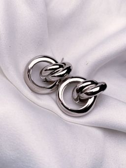 I Jewels - Latest Fashion Trendy Stylish Silver Plated Geometric Twisted Chunky Stud Earrings