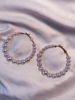I Jewels - Latest Fashion Stylish Lightweight Round Pearl Hoop Earrings