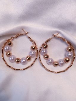 I Jewels - Latest Fashion Stylish Lightweight Round Pearl Hoop Earrings