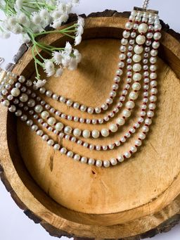 I Jewels - Latest Fashion Stylish Multi Layered Pearl Beads Rani Necklace Jewellery Set