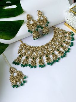 I Jewels - Traditional Kundan & Pearl Drops Bridal Choker Necklace Jewellery Set
