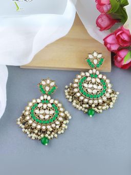 I Jewels - Gold Plated Traditional Kundan and Stone Stud Chandbali Earrings