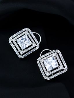 I Jewels - Stylish Latest Fashion Silver Plated Ad Stone Studs Earrings