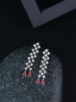 I Jewels - Silver Plated Glittering Stone Stud Drop and Dangle Fashionable Earrings