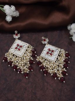I Jewels - Gold Plated Traditional Kundan Pearls Dangle Earrings
