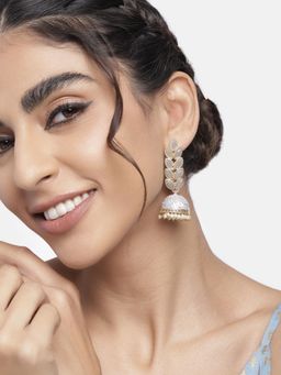 I Jewels - Gold Plated Meena Work Leaf Shaped Jhumki Earring