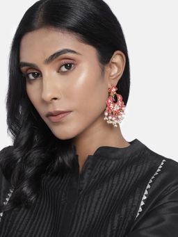 I Jewels - Gold Plated Meena Work Kundan Pearl Stud Drop Earrings