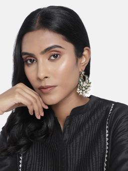 I Jewels - Gold Plated Meena Work Kundan Pearl Stud Drop Earrings