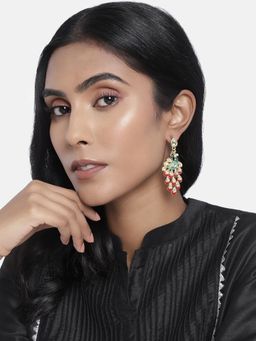 I Jewels - Gold Plated Meena Work Kundan Stud Peacock Design Dangle Earring