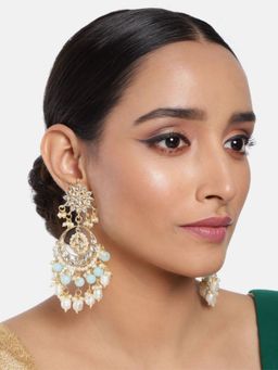 I Jewels - Gold Plated Traditional Handcrafted Pearl Kundan Beaded Drop Earrings