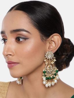 I Jewels - Gold Plated Traditional Handcrafted Pearl Kundan Beaded Drop Earrings