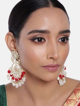 I Jewels - Gold Plated Traditional Handcrafted Pearl Kundan Beaded Drop Earrings