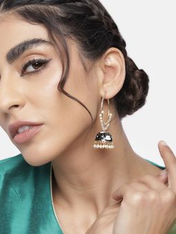 I Jewels - Gold Plated Traditional Handcrafted Enamelled Jhumki Earrings