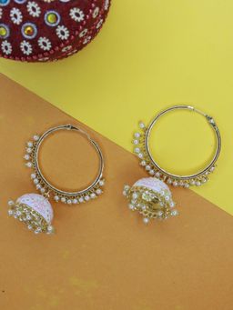 I Jewels - Gold Plated Traditional Handcrafted Enamelled Jhumki Hoop Earrings