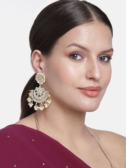 I Jewels - Gold Plated Matt Finish Chandbali Earrings Handcrafted Kundan and Pearl