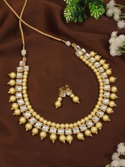 I Jewels - Traditional Kundan Stud Pearls Choker Necklace Jewellery Set with Earrings