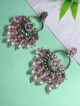 I Jewels - Traditional Handcrafted Kundan Pearl Chandbali Dangle Earrings