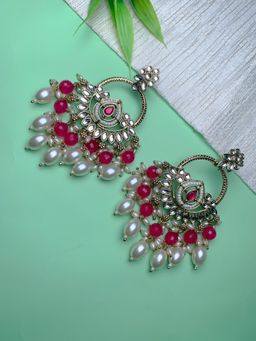 I Jewels - Traditional Handcrafted Kundan Pearl Chandbali Dangle Earrings