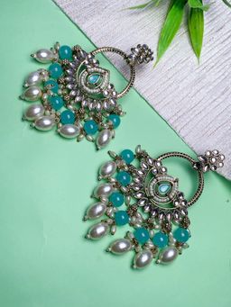 I Jewels - Traditional Handcrafted Kundan Pearl Chandbali Dangle Earrings