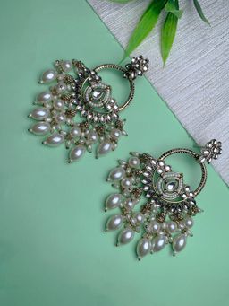 I Jewels - Traditional Handcrafted Kundan Pearl Chandbali Dangle Earrings