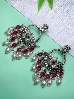 I Jewels - Traditional Handcrafted Kundan Pearl Chandbali Dangle Earrings