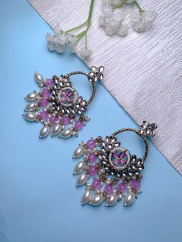 I Jewels - Traditional Handcrafted Kundan Pearl Chandbali Dangle Earrings