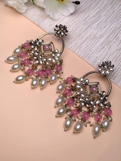 Traditional Handcrafted Kundan Pearl Chandbali Dangle Earrings