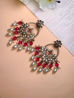 I Jewels - Traditional Handcrafted Kundan Pearl Chandbali Dangle Earrings