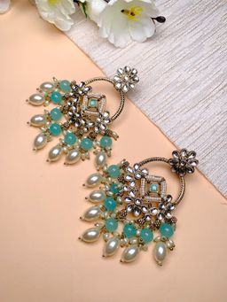 I Jewels - Traditional Handcrafted Kundan Pearl Chandbali Dangle Earrings