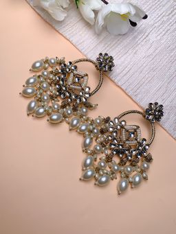 I Jewels - Traditional Handcrafted Kundan Pearl Chandbali Dangle Earrings