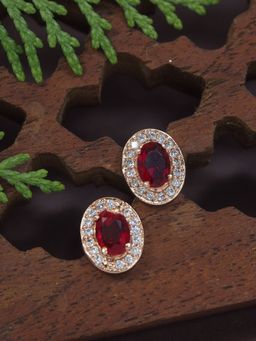 I Jewels - Stylish Latest Fashion Rose Cz American Diamond Oval Shape Stud Earrings