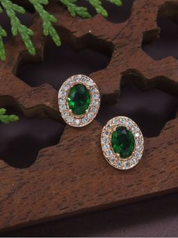 I Jewels - Stylish Latest Fashion Rose Cz American Diamond Oval Shape Stud Earrings