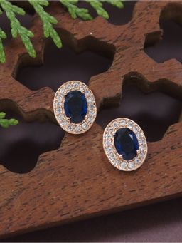 I Jewels - Stylish Latest Fashion Rose Cz American Diamond Oval Shape Stud Earrings