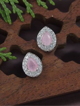 I Jewels - Stylish Latest Fashion Silver Plated Cz American Diamond Stud Earrings