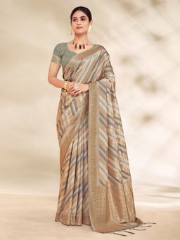 Sangam Prints - Grey Cotton Woven Traditional Tassels Saree with Unstitched Blouse