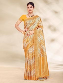 Sangam Prints - Mustard Cotton Woven Traditional Tassels Saree with Unstitched Blouse