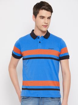 Club York - Men Blue Striper Polo Collar T-Shirt