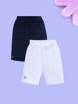 KiddoPanti - Girls Black & White Knee Length Cycling Shorts (Pack of 2)